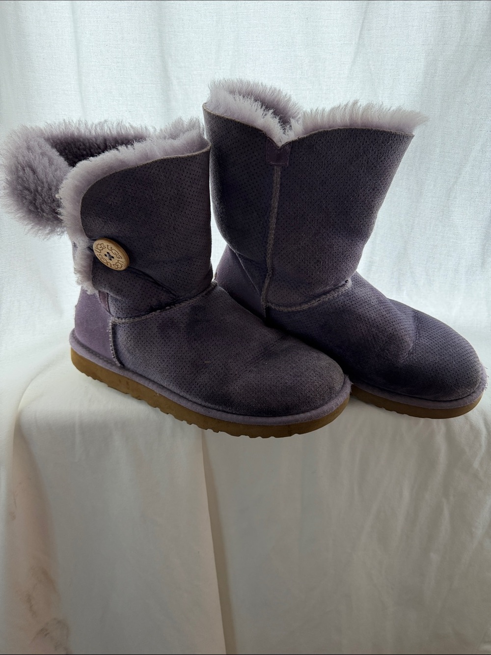 UGG Lavender Suede Shearling Button Boots